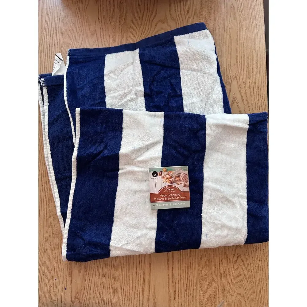 New Novia Collection Velour Jacquard Cabana Stripe Beach 🏖️Towel Cotton 30”x60”